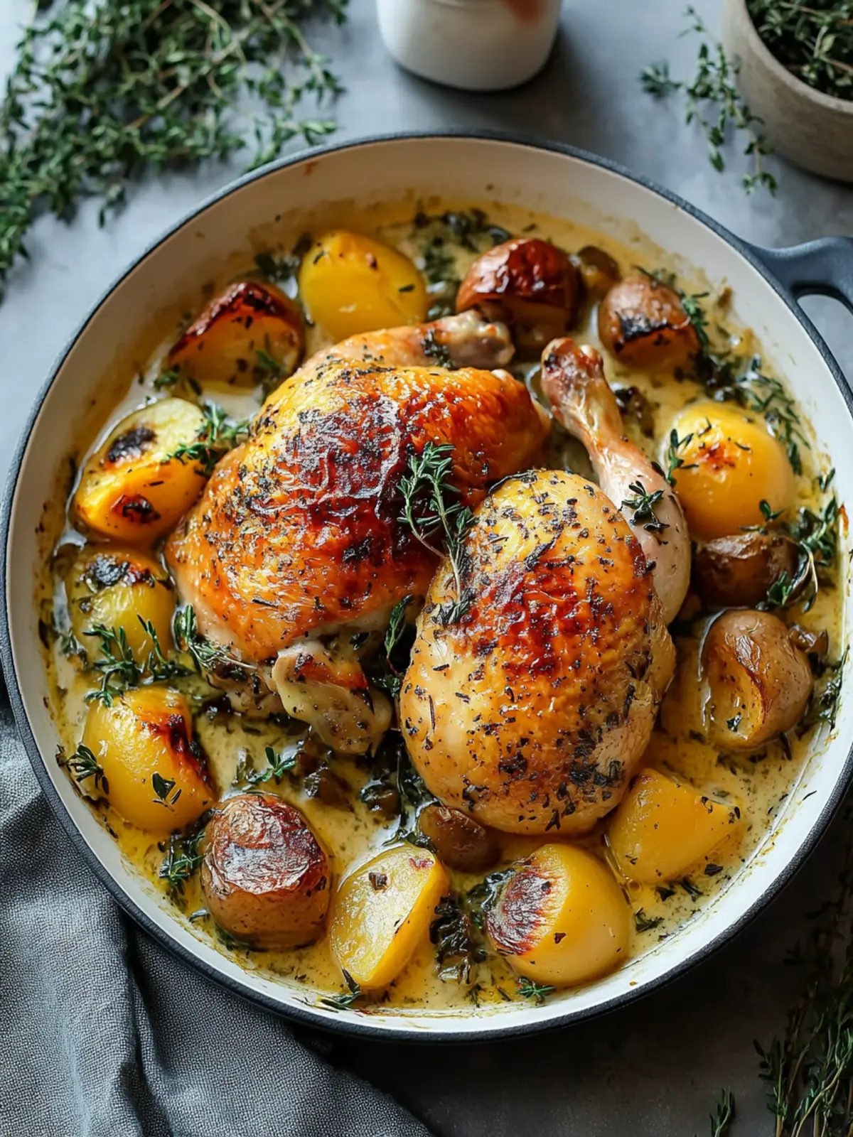 Herb Roasted Chicken in Creamy White Wine Sauce