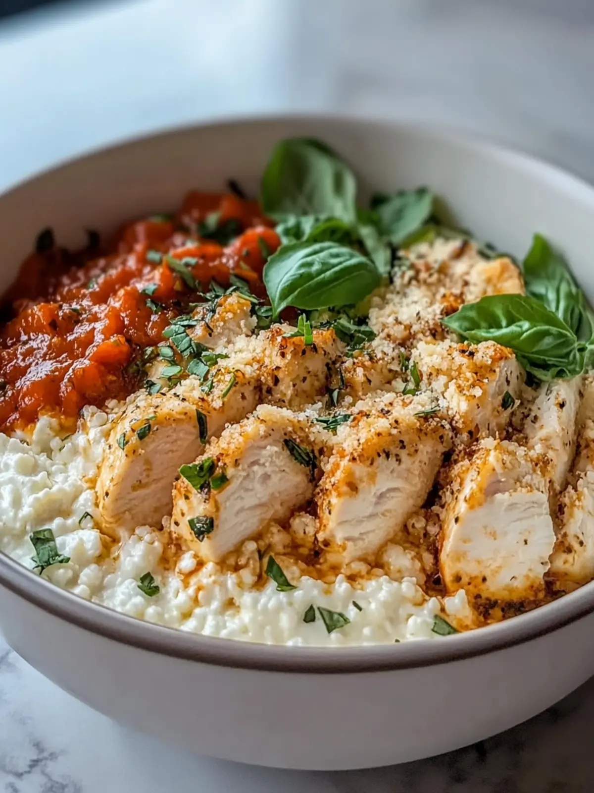 High Protein Chicken Parm Cottage Cheese Bowl