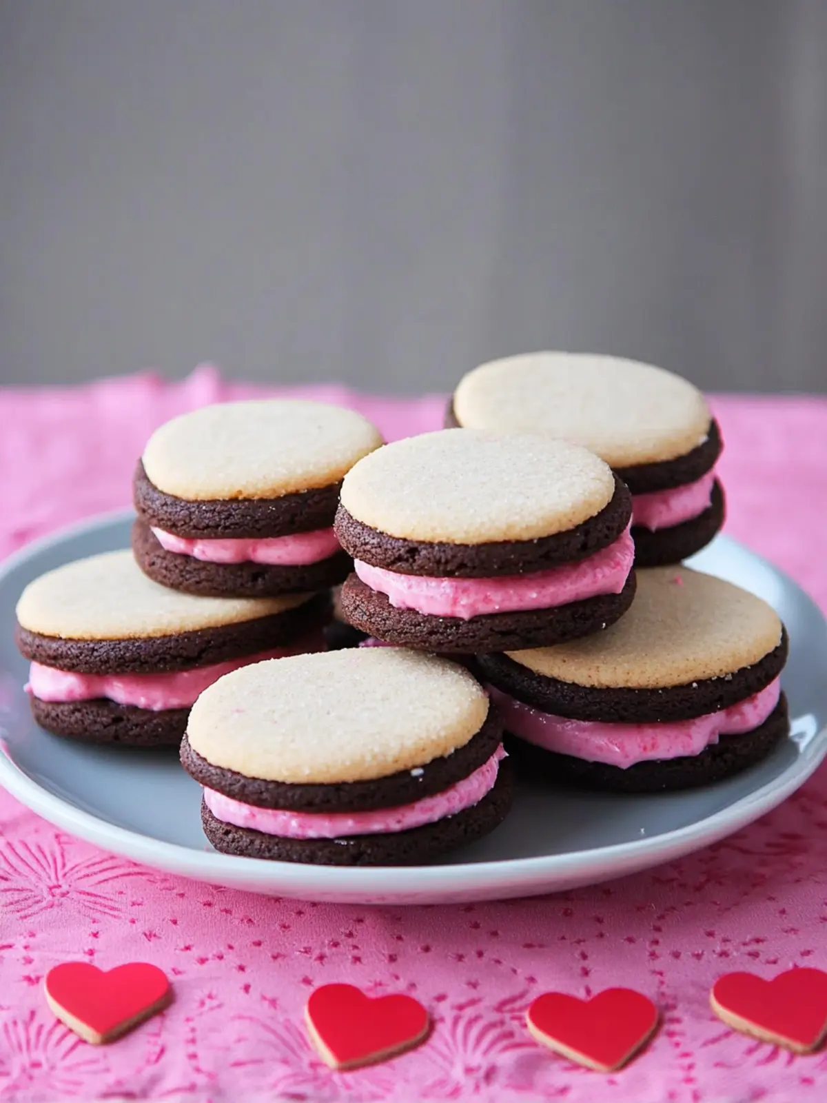 Delicious Valentine Sandwich Cookies with Creamy Pink Frosting 2 Valentine Sandwich Cookies