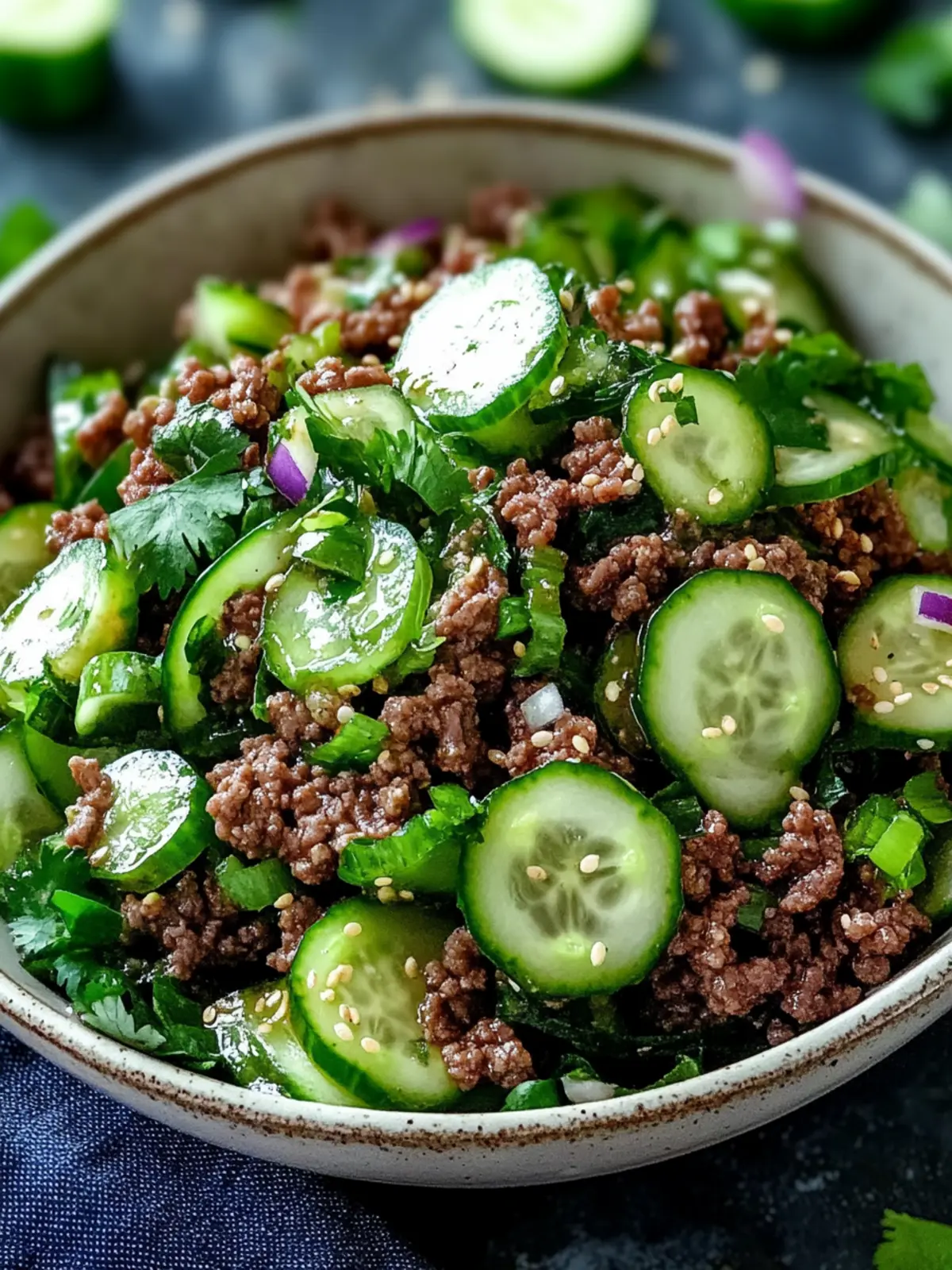 Spicy Korean Ground Beef with Cucumber Salad