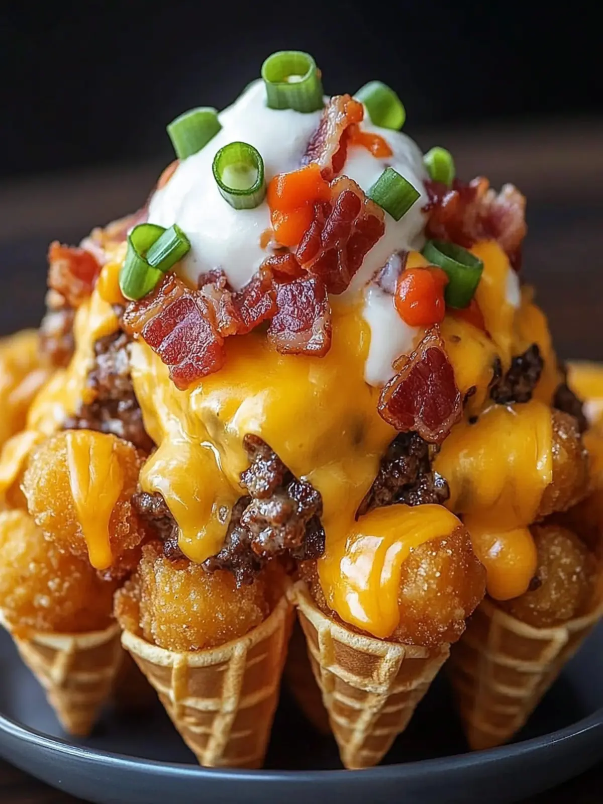 Bacon Cheeseburger Tater Tot Cones