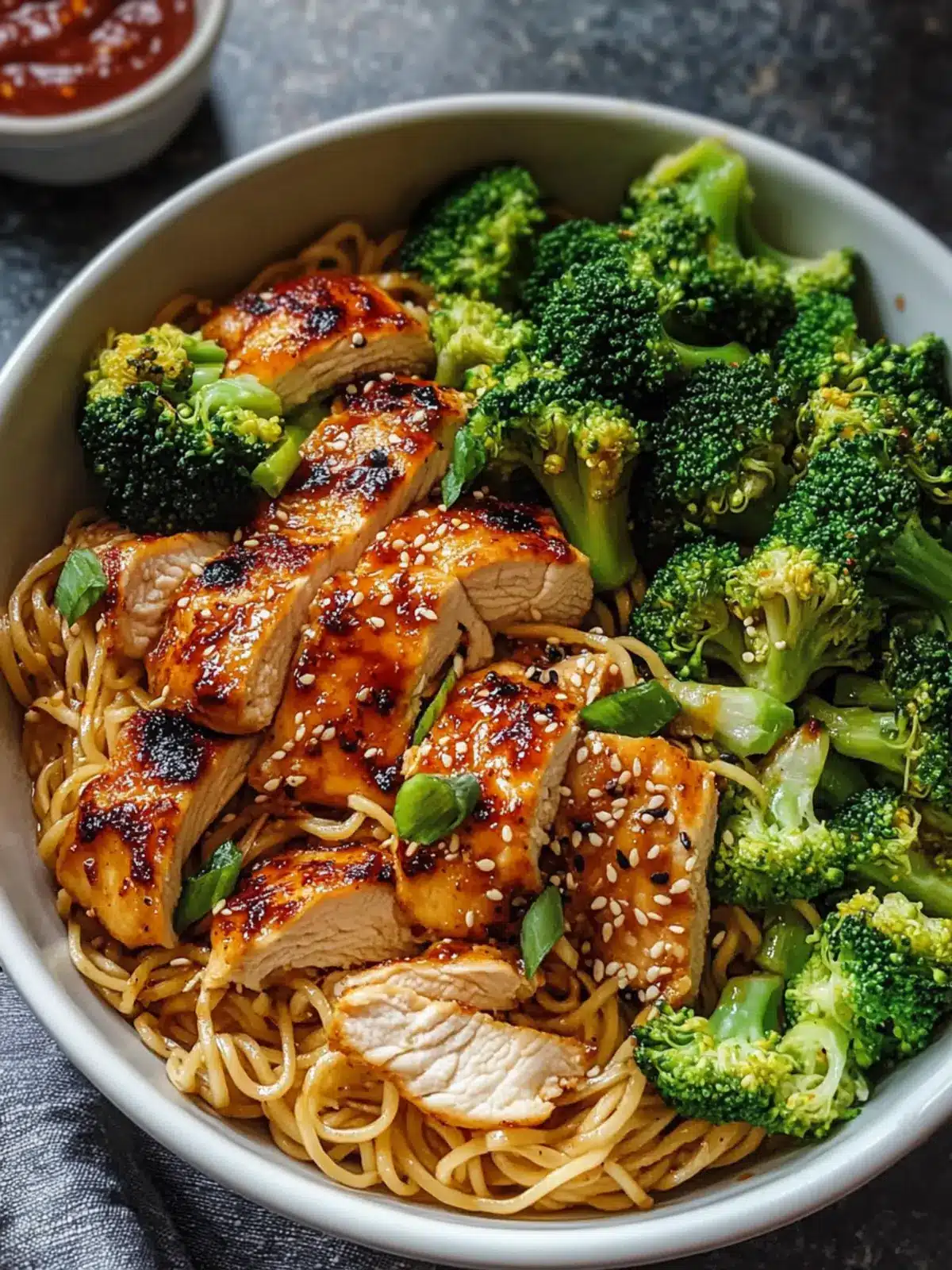 Spicy Garlic Chicken and Broccoli Noodle Bowls