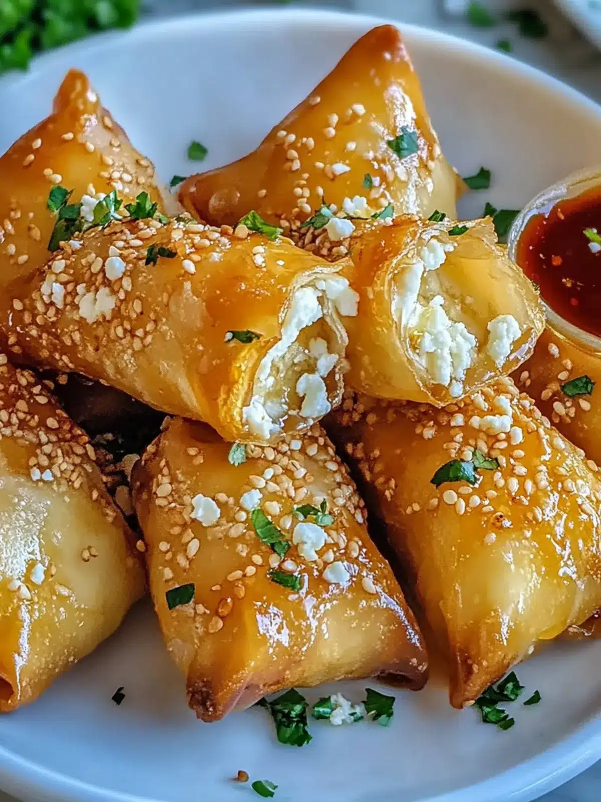 Hot Honey Feta Wonton Rolls
