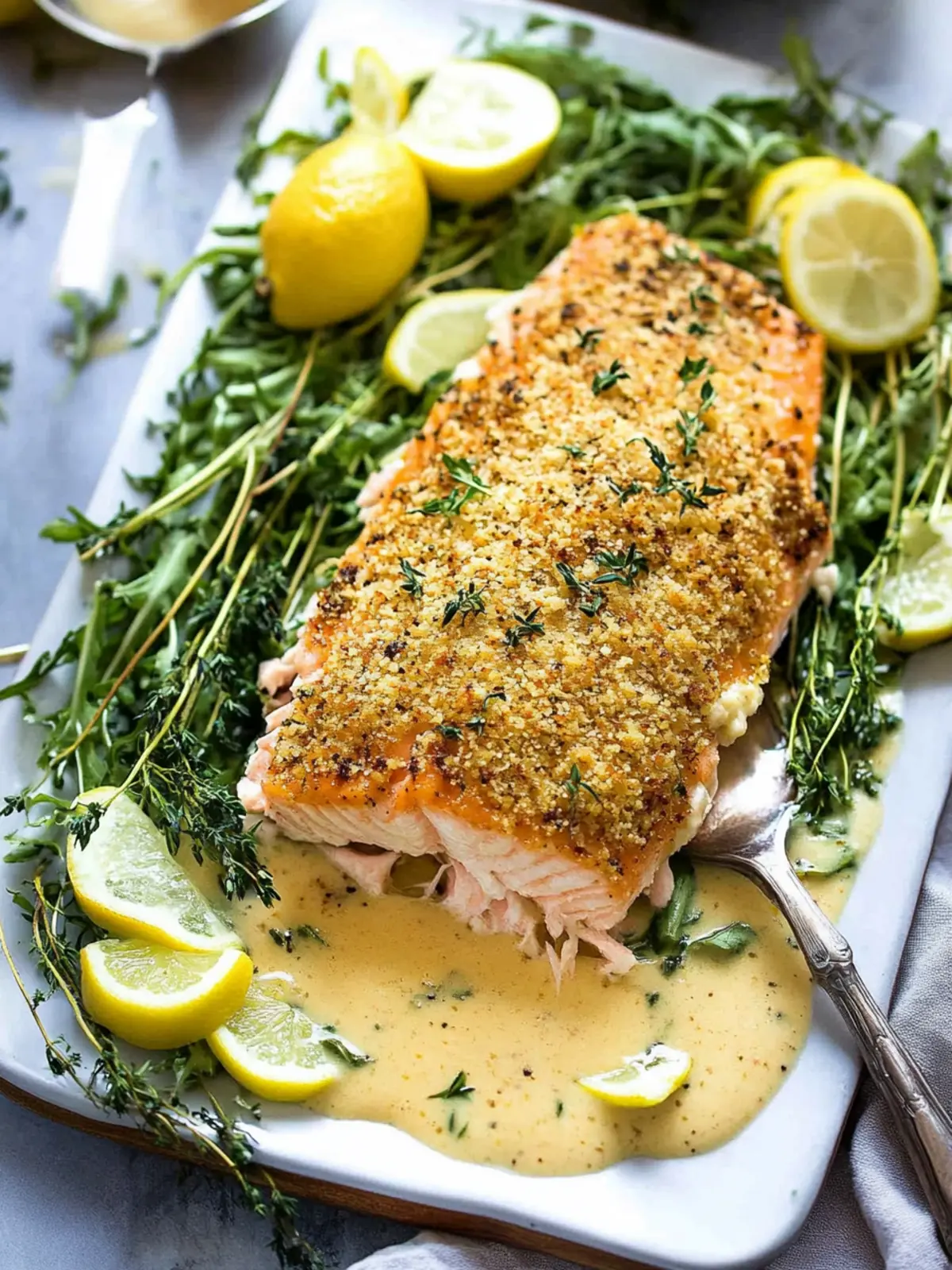 Baked Parmesan Crusted Salmon with Lemon Cream Sauce