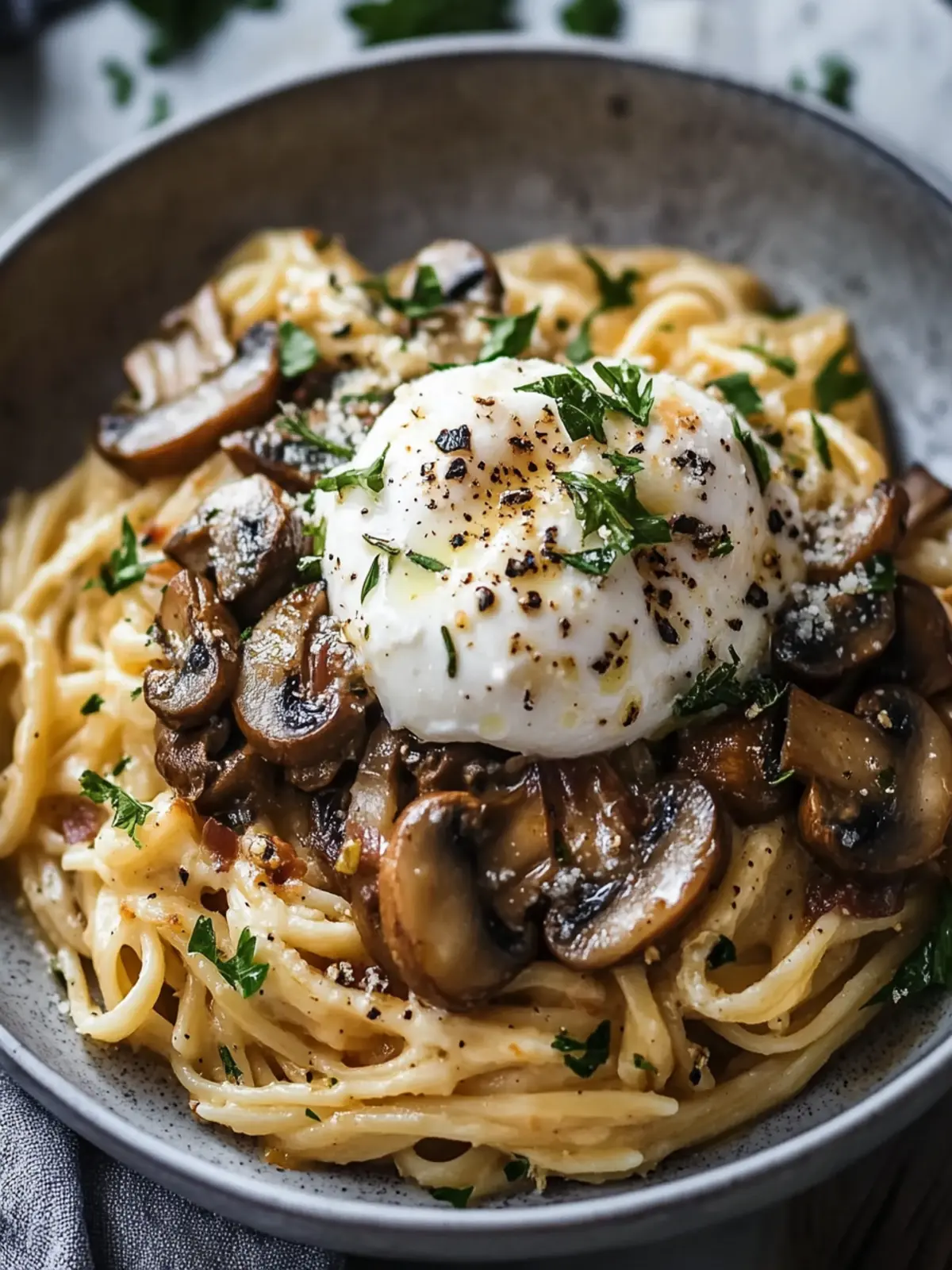 Baked Mushroom Pasta with Burrata Bliss