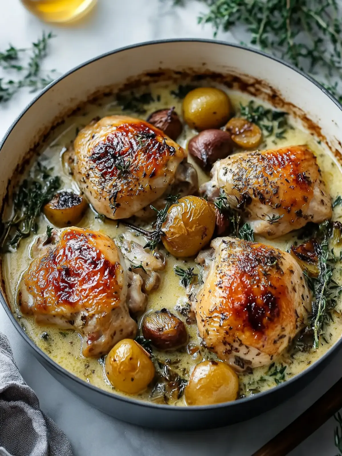 Herb Roasted Chicken in Creamy White Wine Sauce