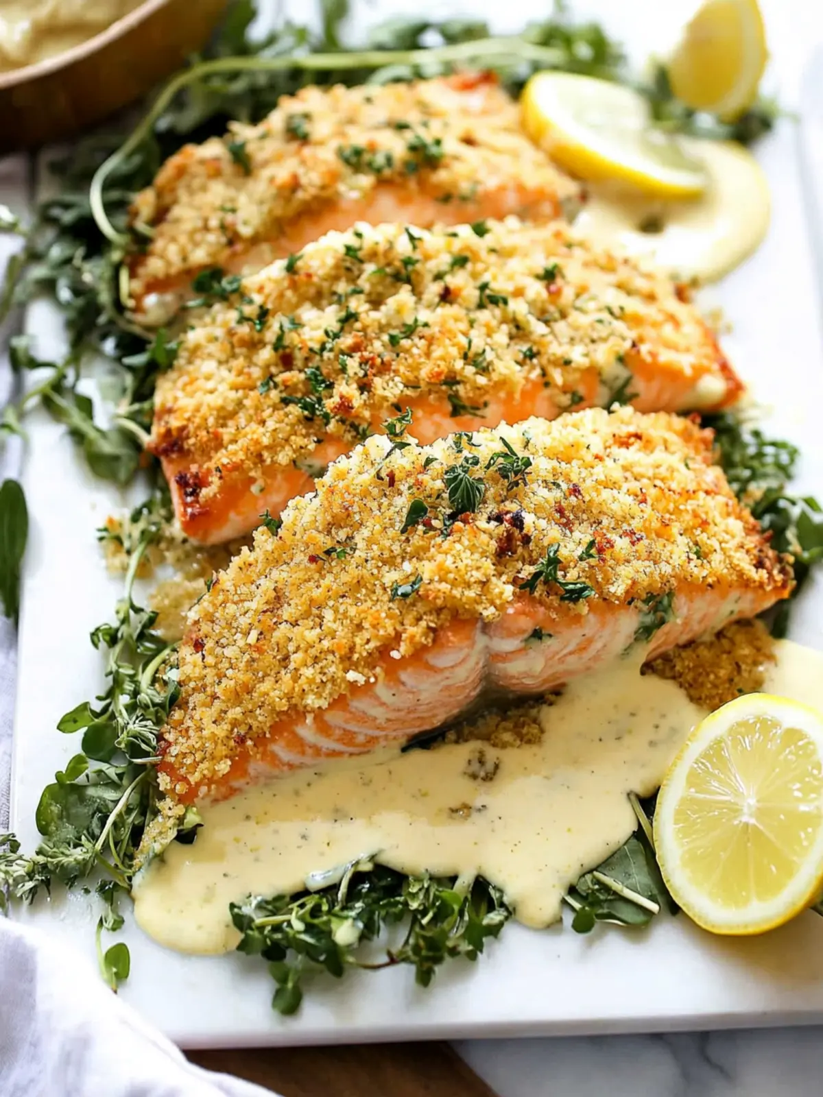 Baked Parmesan Crusted Salmon with Lemon Cream Sauce