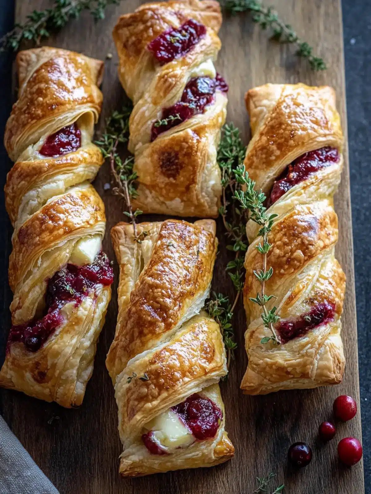 Savory Cranberry Brie & Thyme Puff Pastry Twists to Wow Guests 2 Cranberry Brie & Thyme Puff Pastry Twists