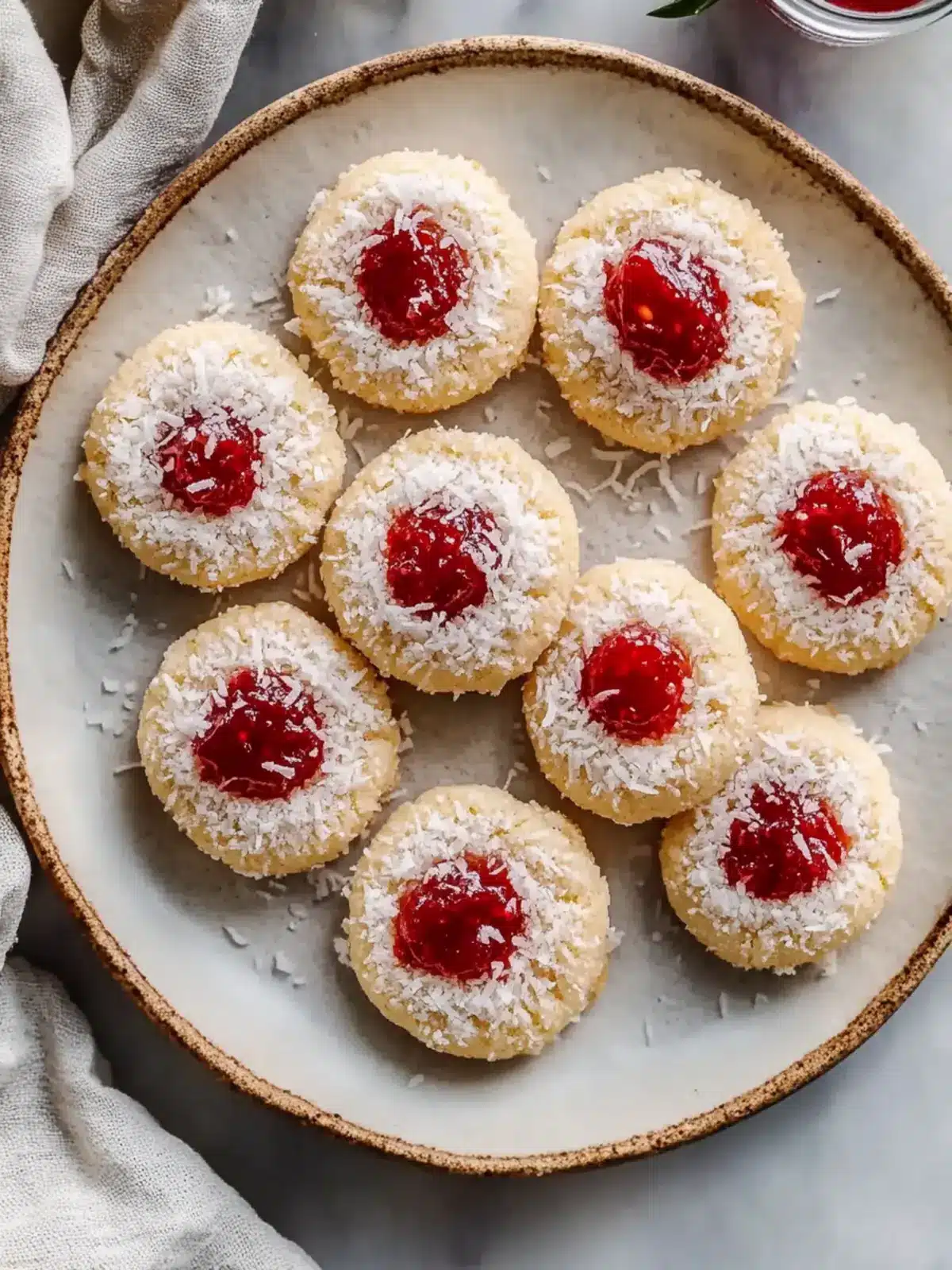 Vanilla Coconut Jam Thumbprint Cookies