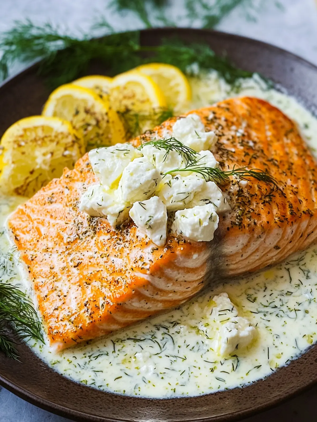 Salmon with Feta Dill Sauce
