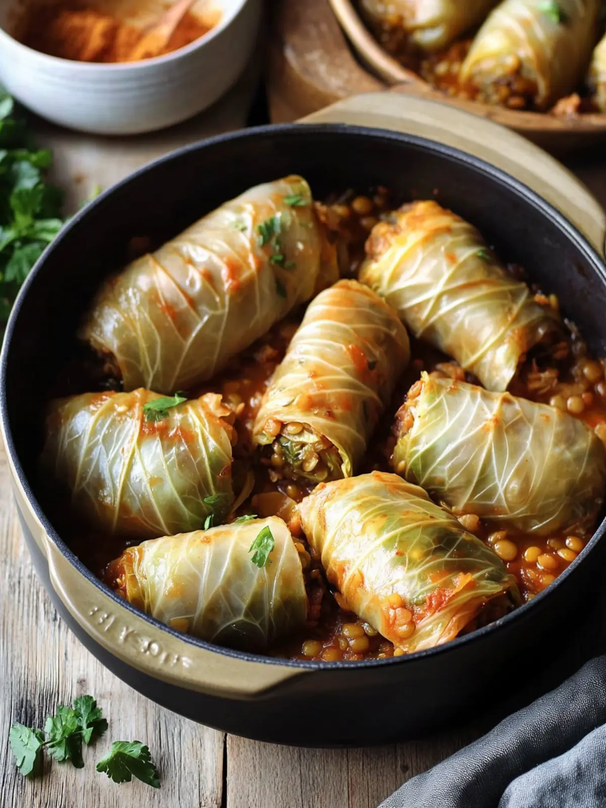 Vegan Cabbage Rolls (Mushrooms, Lentils)