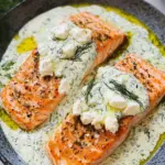 Salmon with Feta Dill Sauce