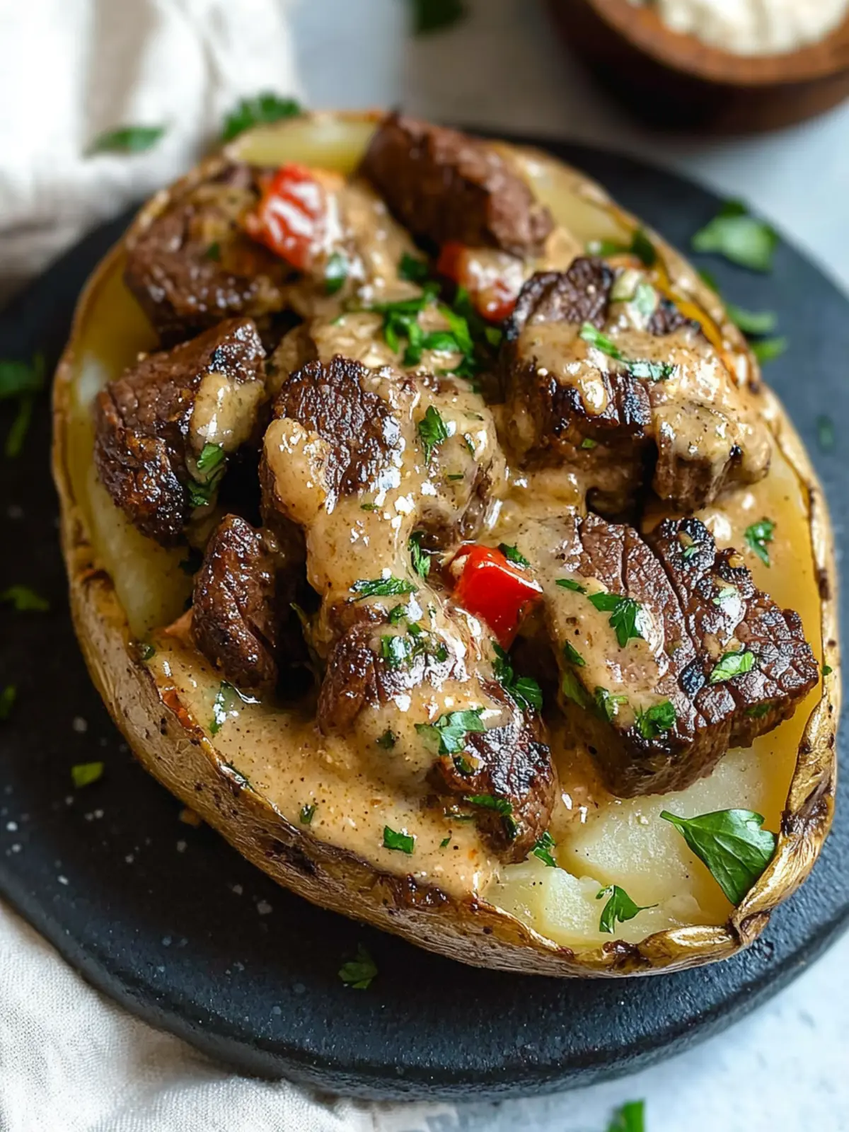 Loaded Baked Potato with Steak Bites