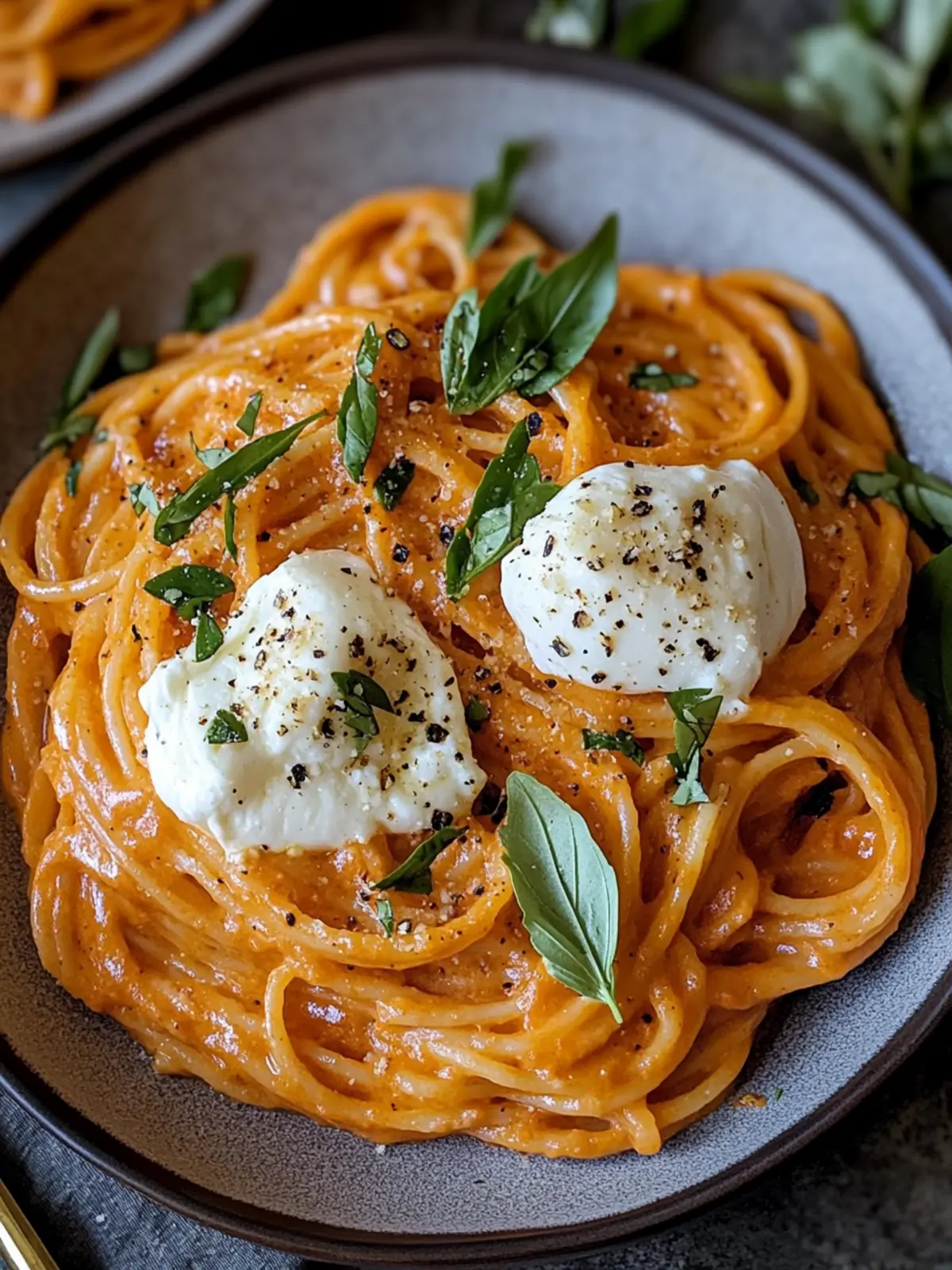 Creamy Red Pepper Pasta with Burrata & Herbs