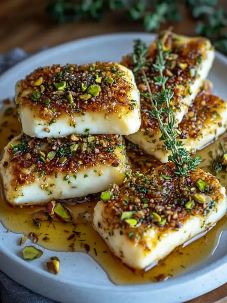 Pistachio-Crusted Halloumi with Honey and Thyme