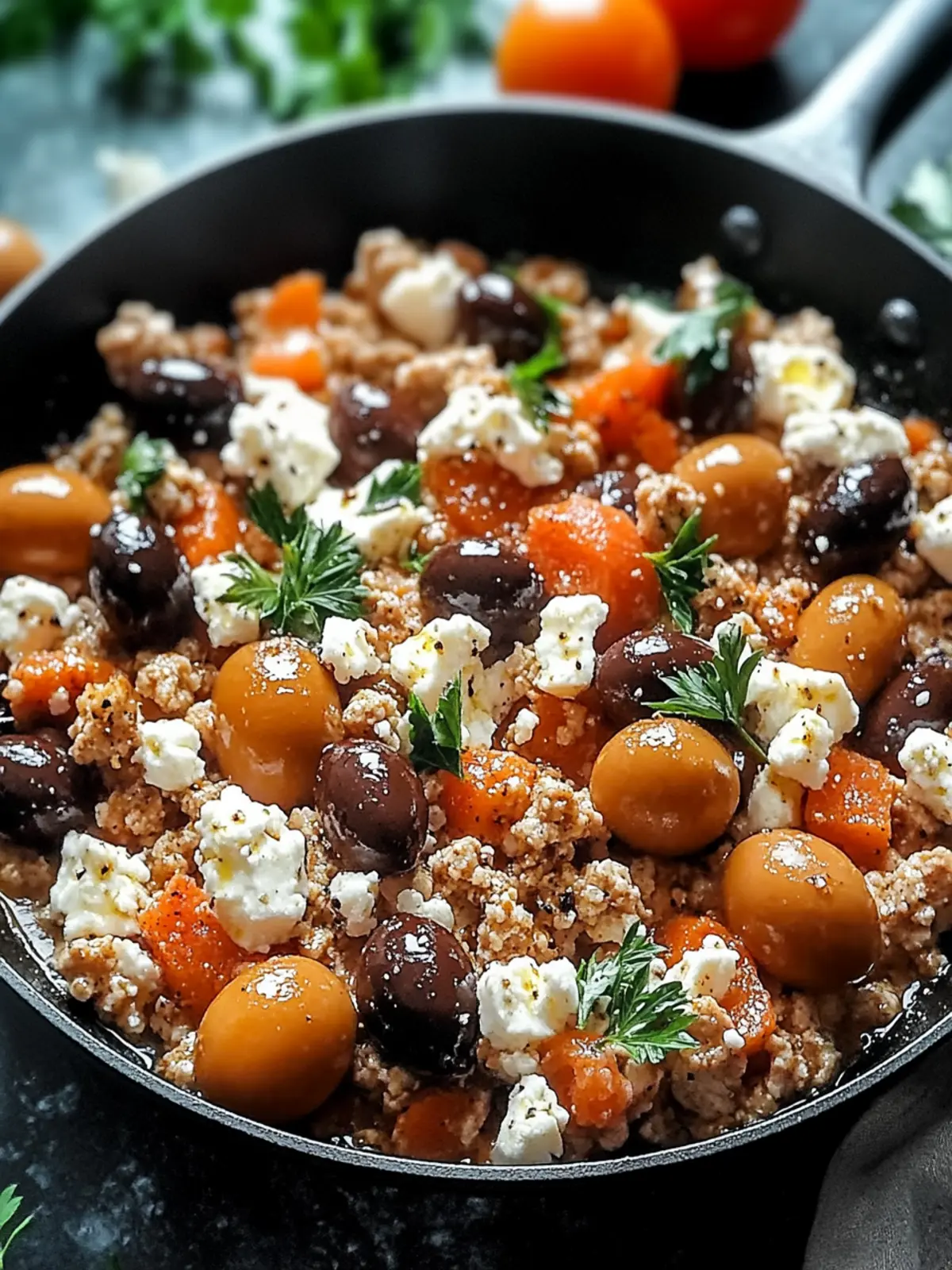 Mediterranean Keto Ground Chicken Skillet with Olives and Feta