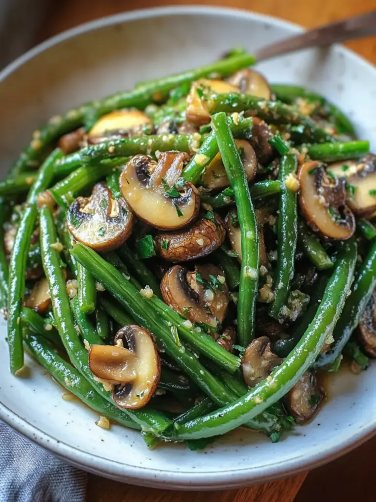 Garlic Butter Sautéed Green Beans and Mushrooms