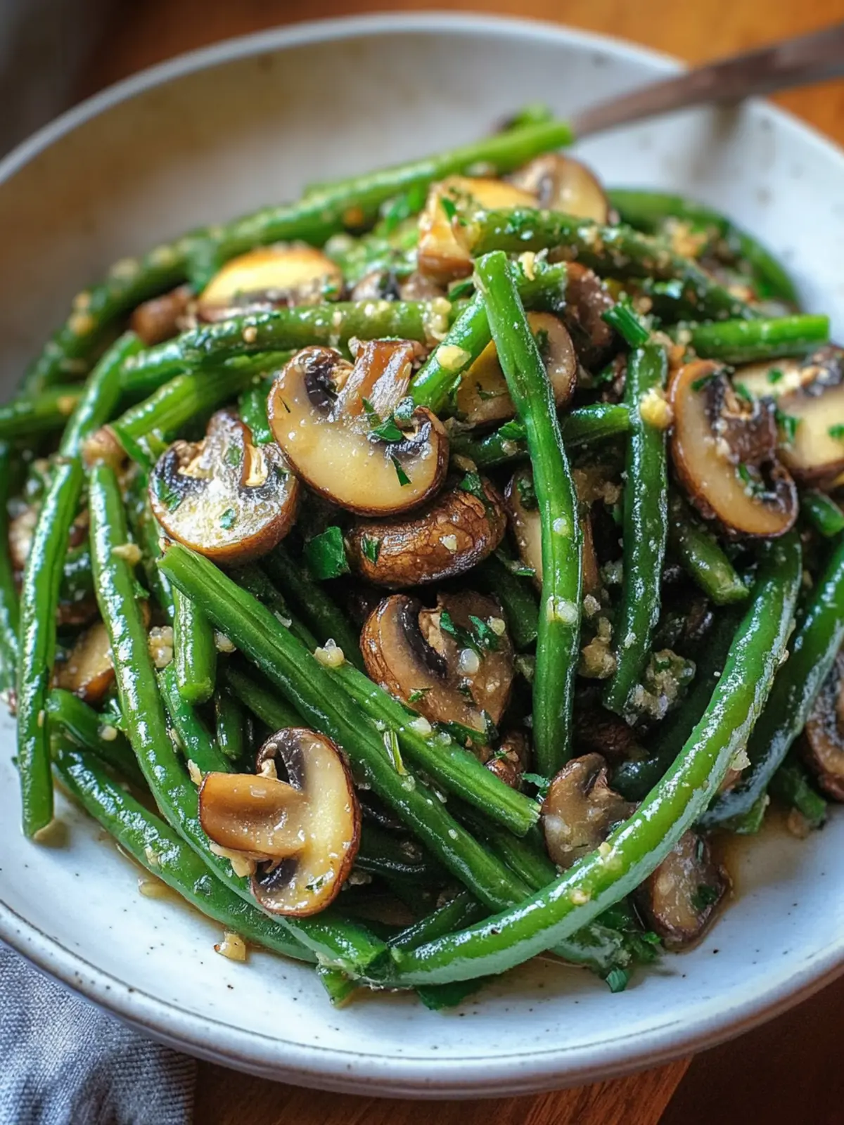 Garlic Butter Sautéed Green Beans and Mushrooms