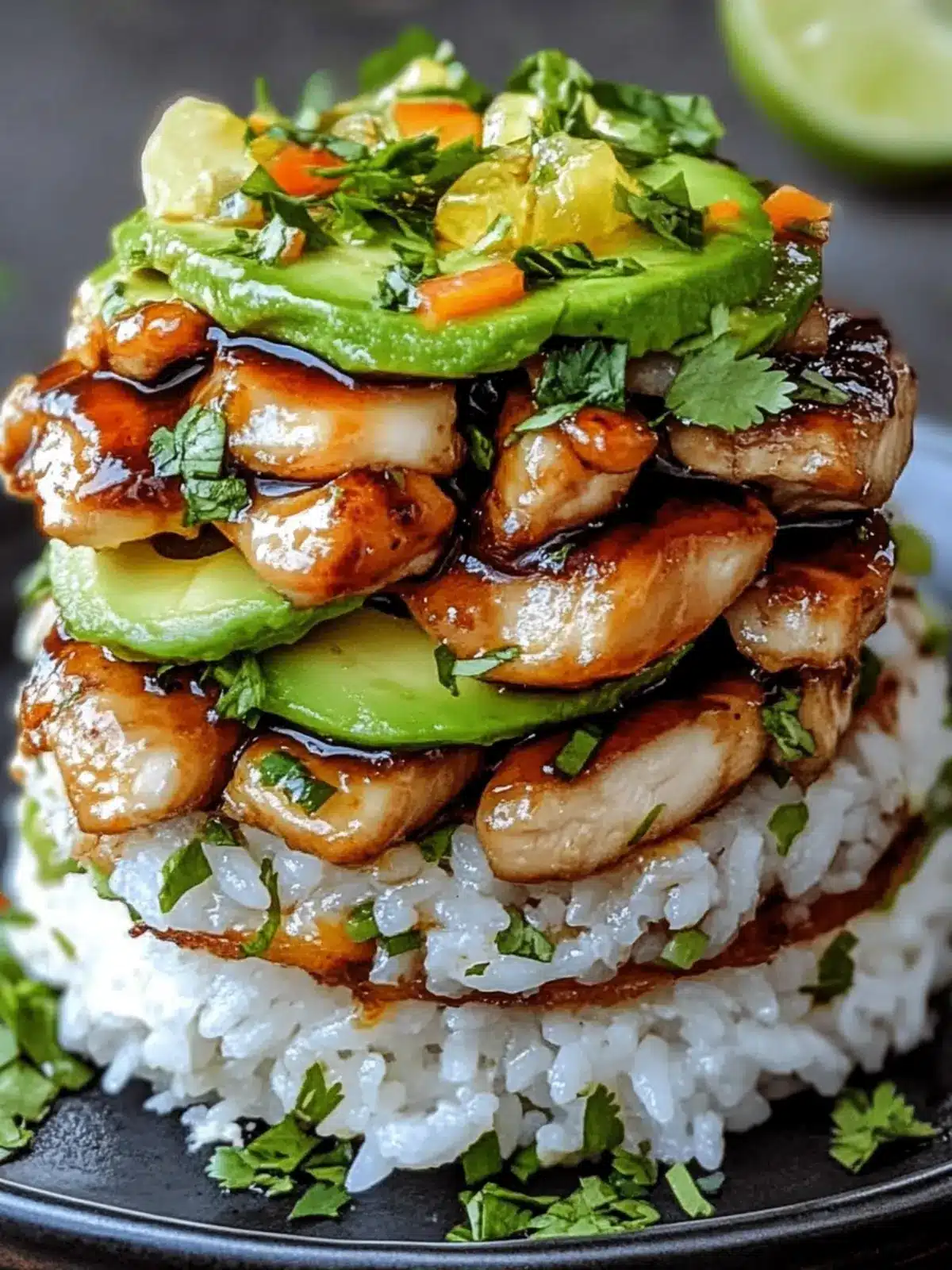 Tangy Honey Lime Chicken & Avocado Rice Stack That Delights