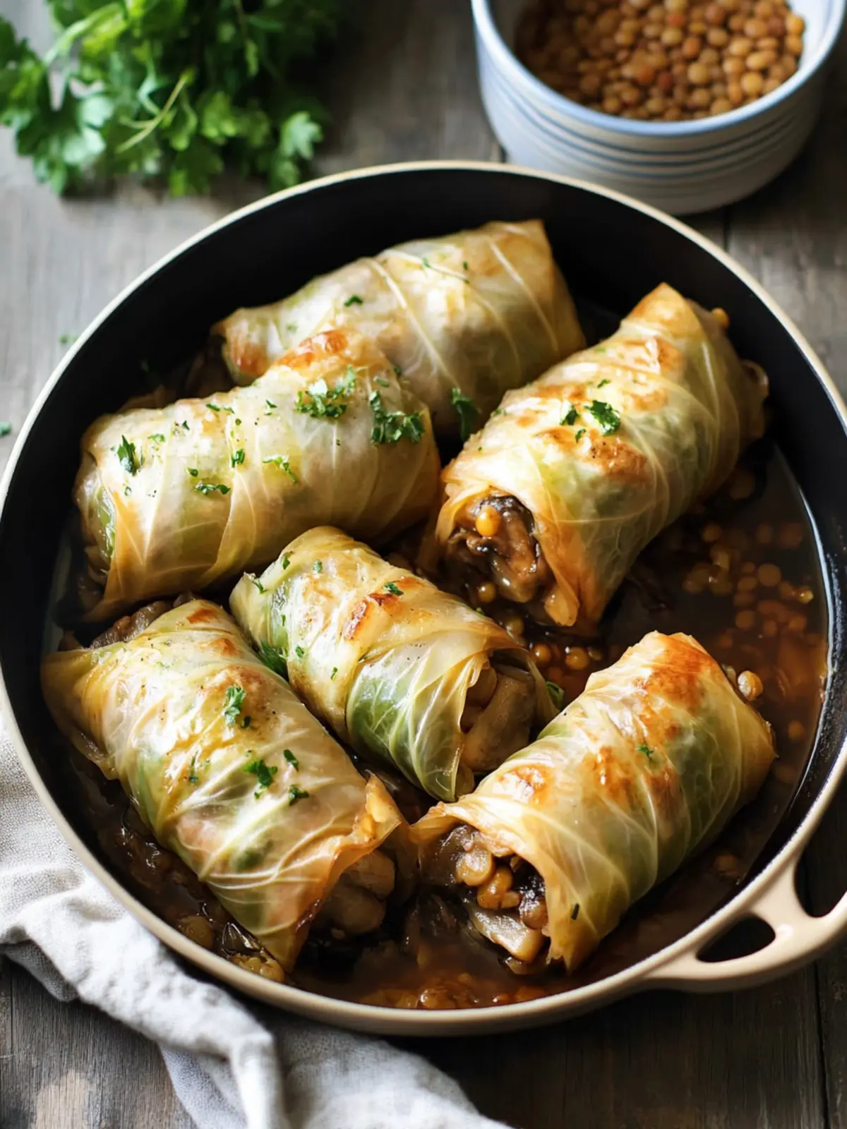 Vegan Cabbage Rolls (Mushrooms, Lentils)