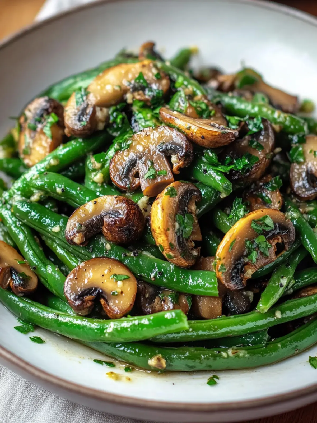 Garlic Butter Sautéed Green Beans and Mushrooms