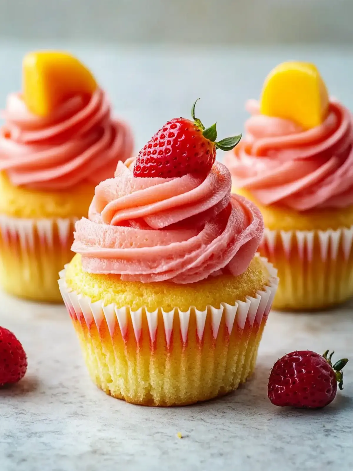 Mango Strawberry Sunset Cupcakes