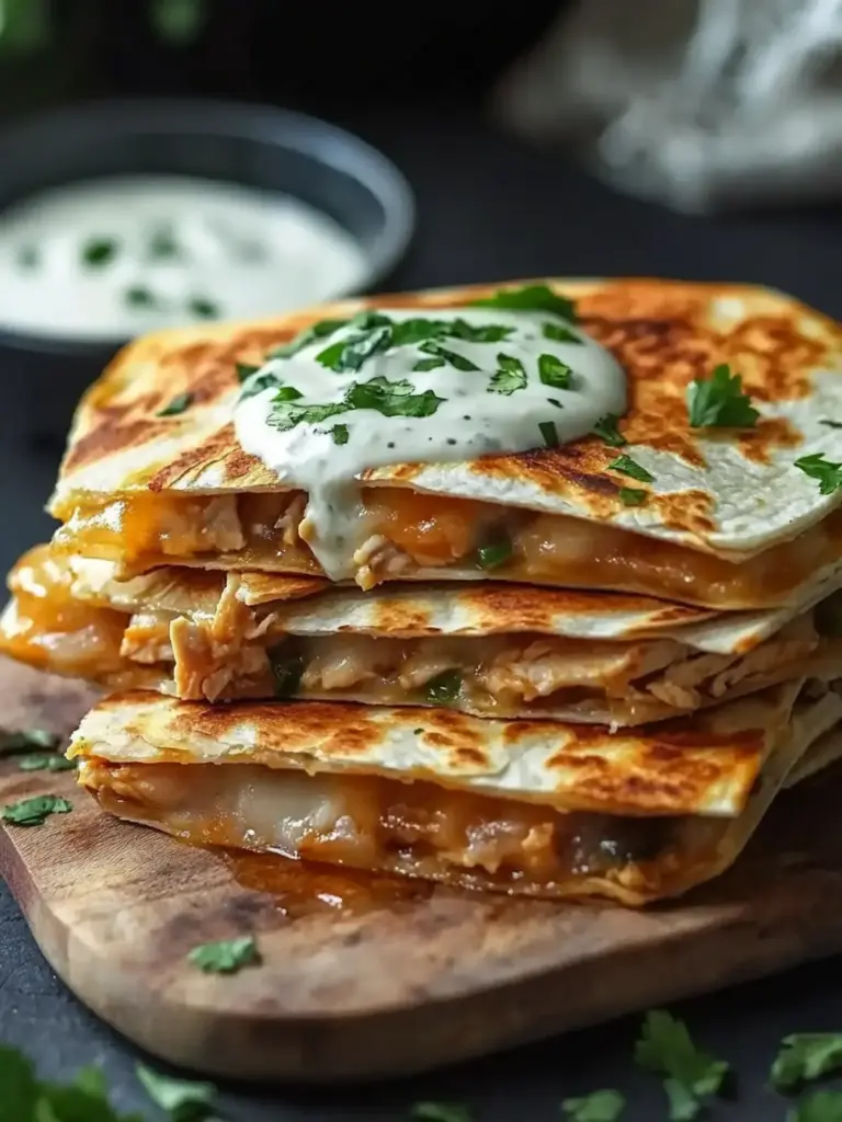 Cheesy Hot Honey Chicken Quesadillas with Spicy Jalapeño Cream Sauce