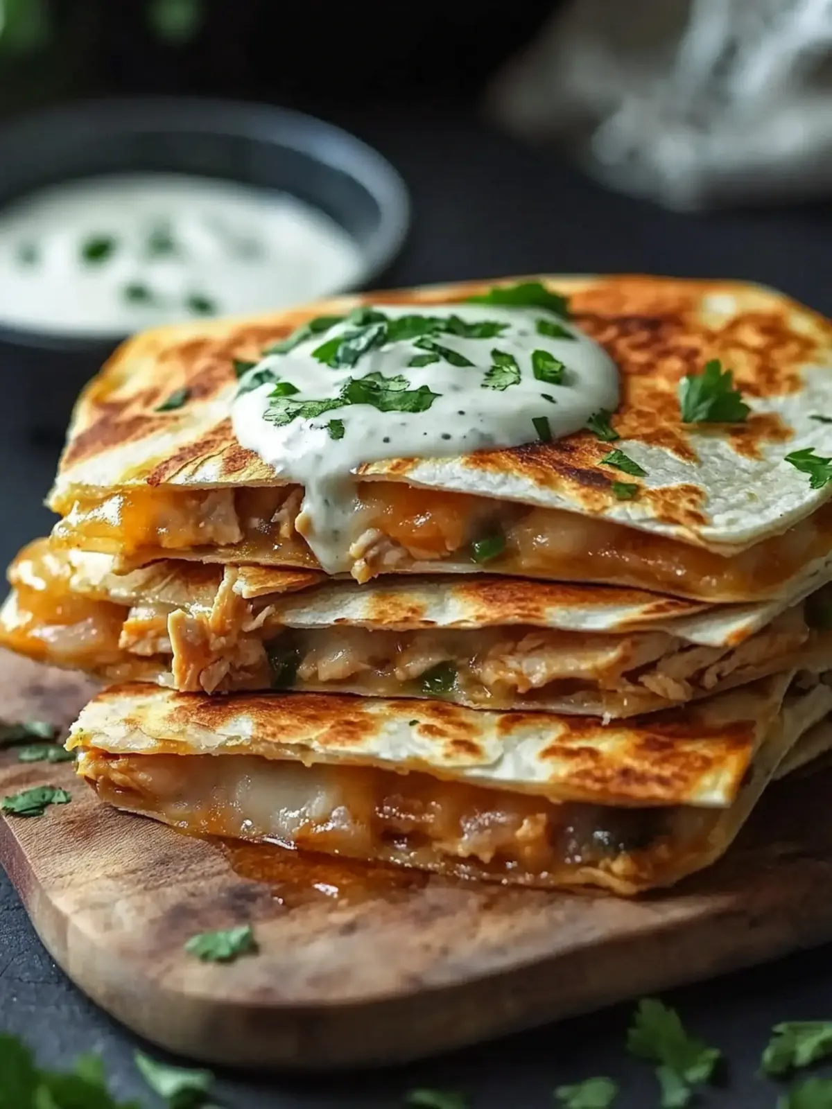 Cheesy Hot Honey Chicken Quesadillas with Spicy Jalapeño Cream Sauce