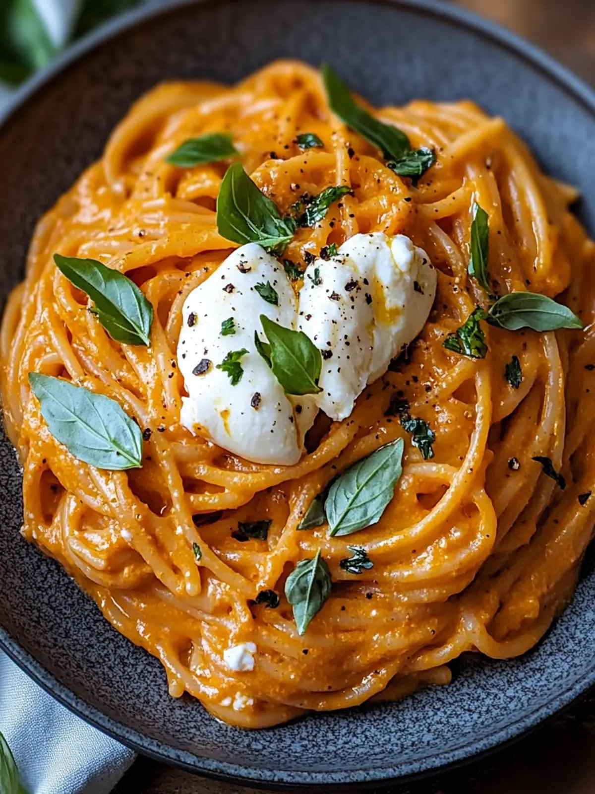 Creamy Red Pepper Pasta with Burrata & Herbs