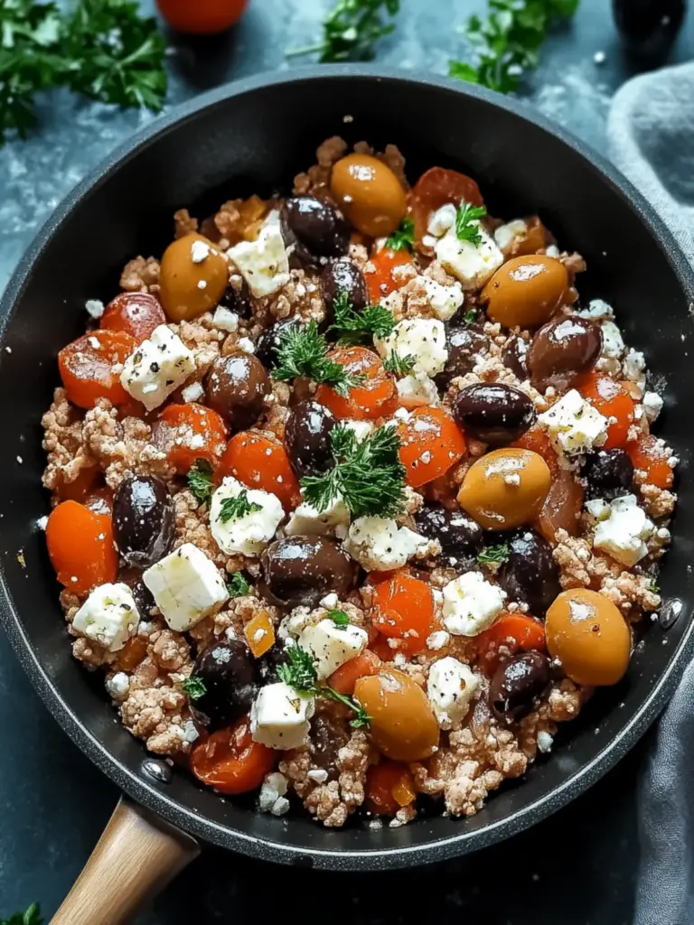 Mediterranean Keto Ground Chicken Skillet with Olives and Feta