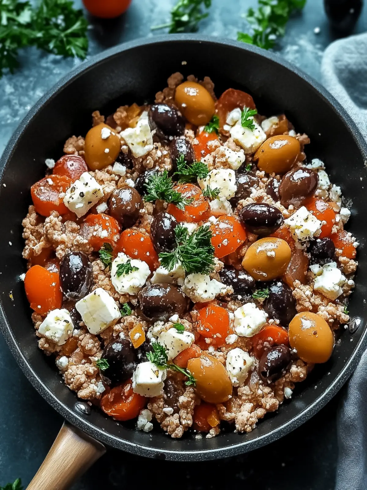 Mediterranean Keto Ground Chicken Skillet with Olives and Feta