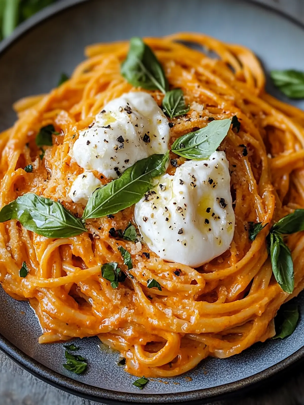 Creamy Red Pepper Pasta with Burrata & Herbs