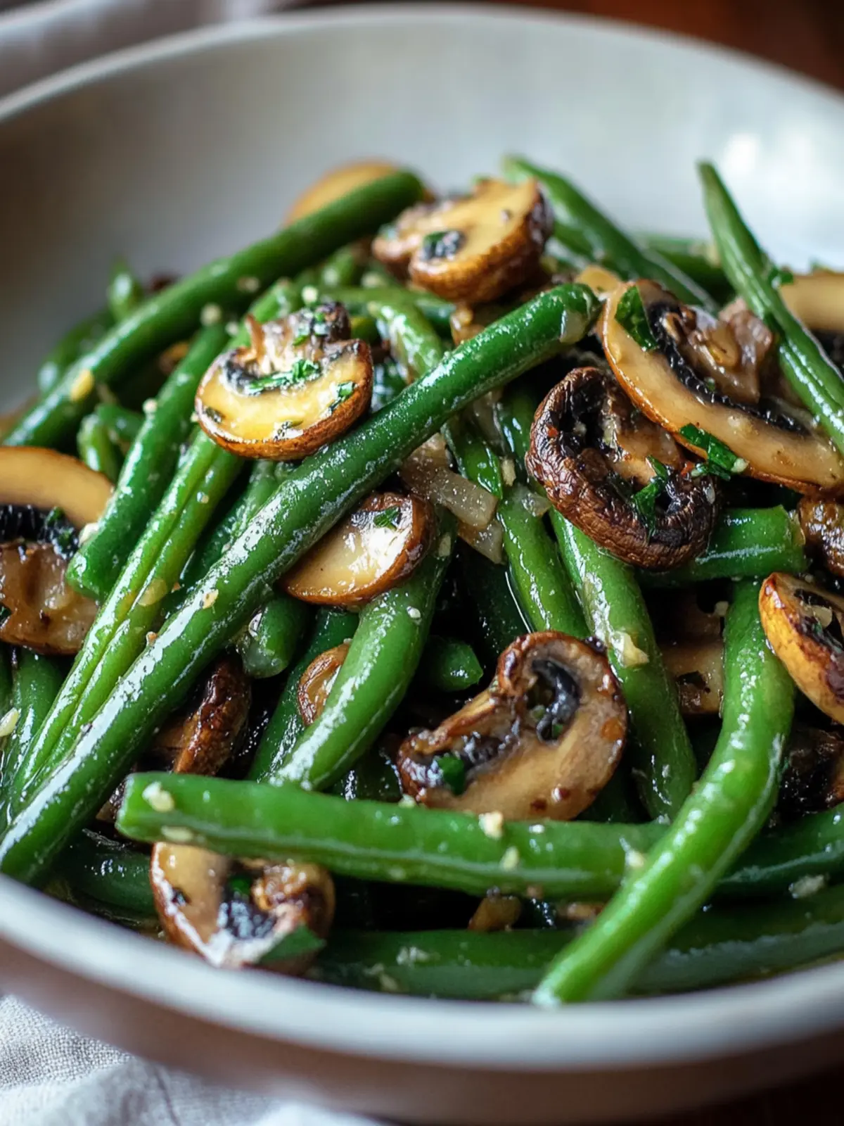 Garlic Butter Sautéed Green Beans and Mushrooms