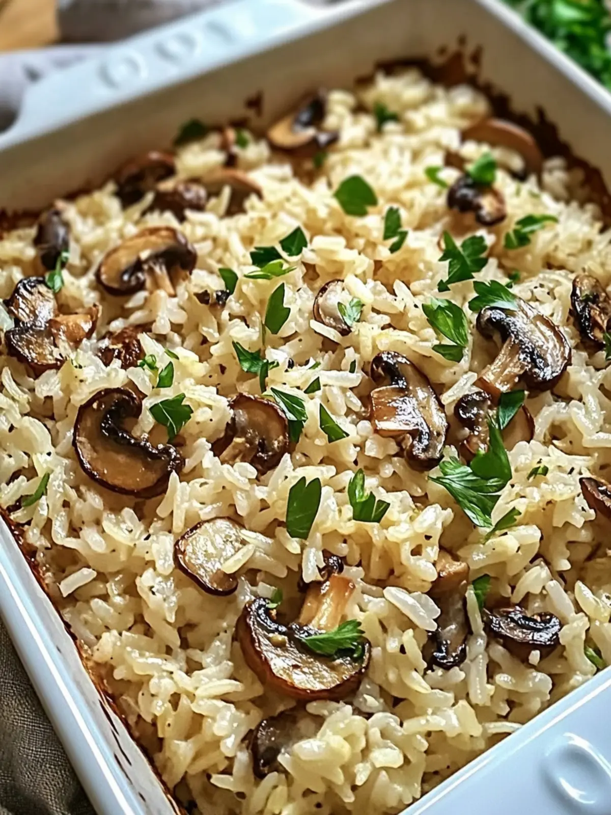 Vegetarian Garlic Mushroom Rice Bake