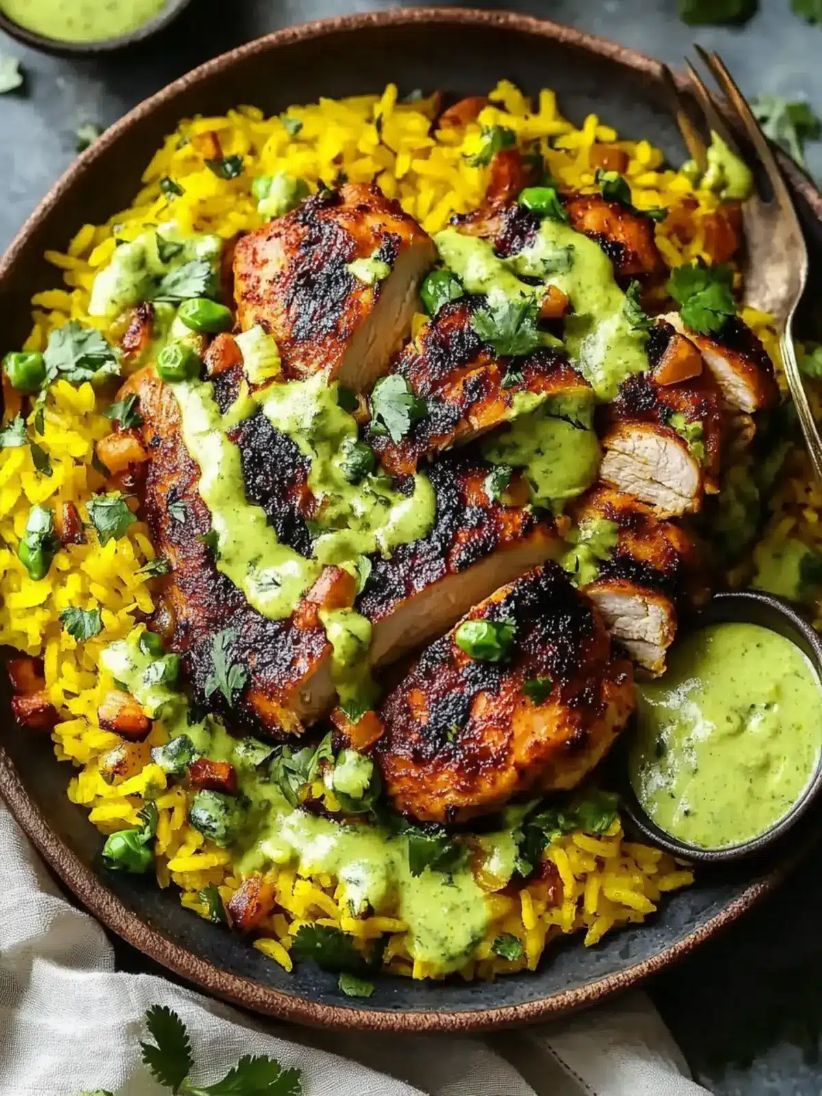 Flavorful Peruvian Chicken & Yellow Rice with Zesty Sauce