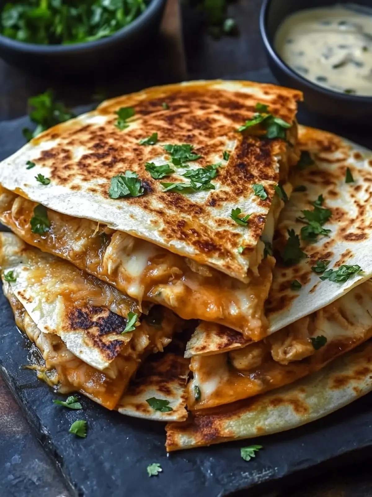 Cheesy Hot Honey Chicken Quesadillas with Spicy Jalapeño Cream Sauce