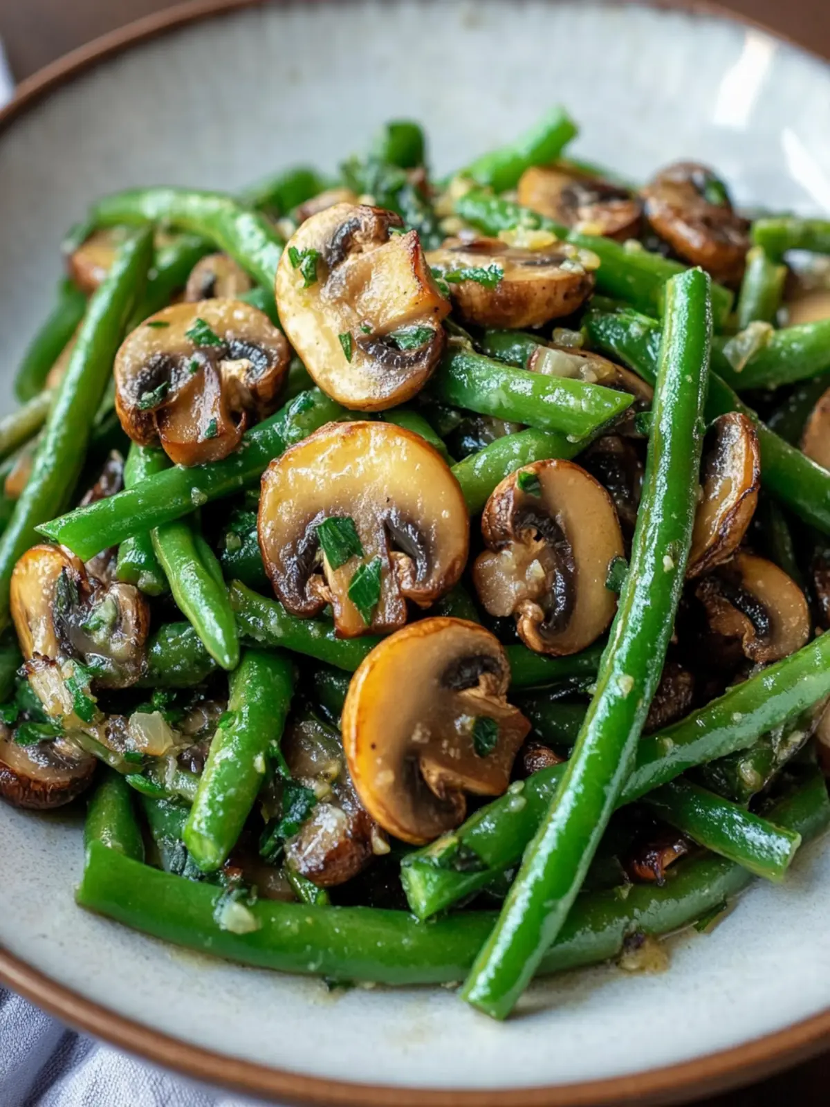Garlic Butter Sautéed Green Beans and Mushrooms