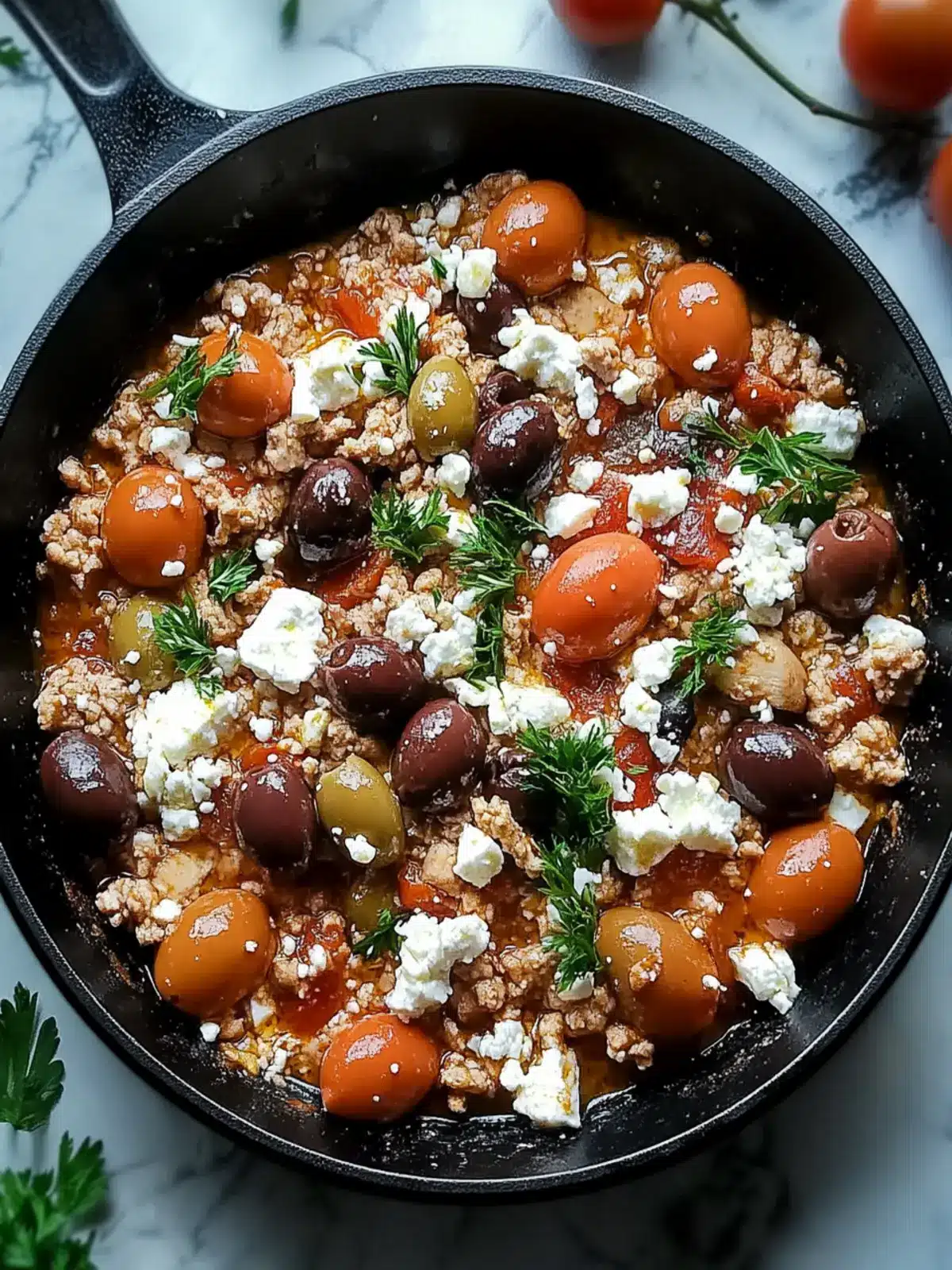 Mediterranean Keto Ground Chicken Skillet with Olives and Feta