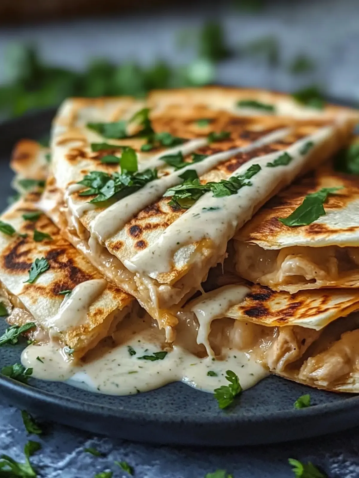 Cheesy Hot Honey Chicken Quesadillas with Spicy Jalapeño Cream Sauce