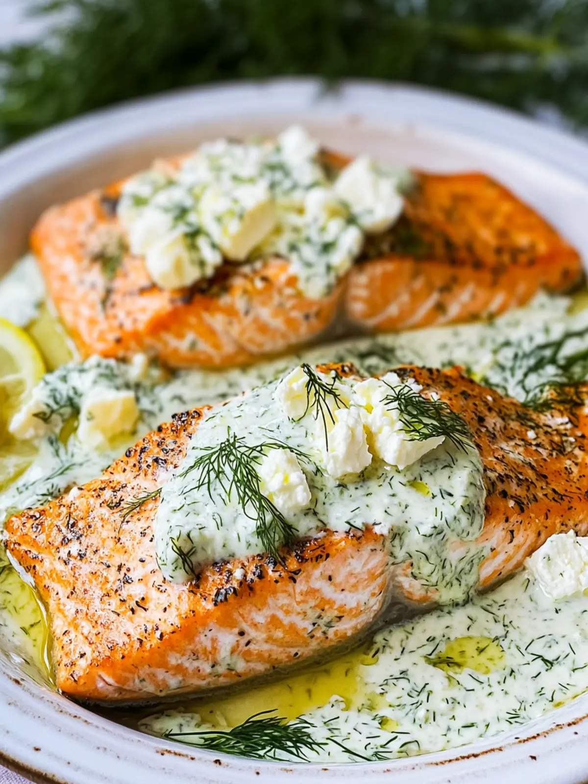 Salmon with Feta Dill Sauce