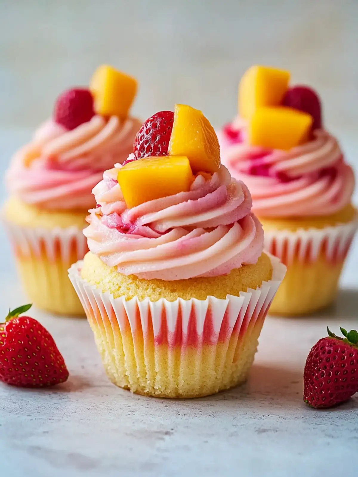 Mango Strawberry Sunset Cupcakes