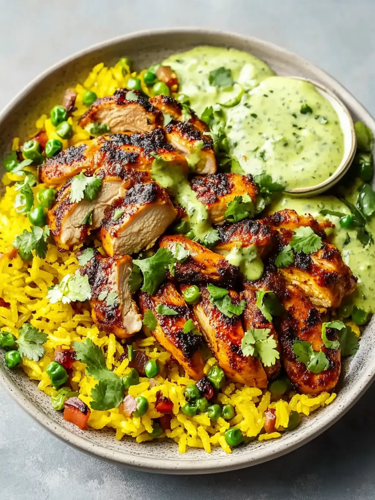 Flavorful Peruvian Chicken & Yellow Rice with Zesty Sauce