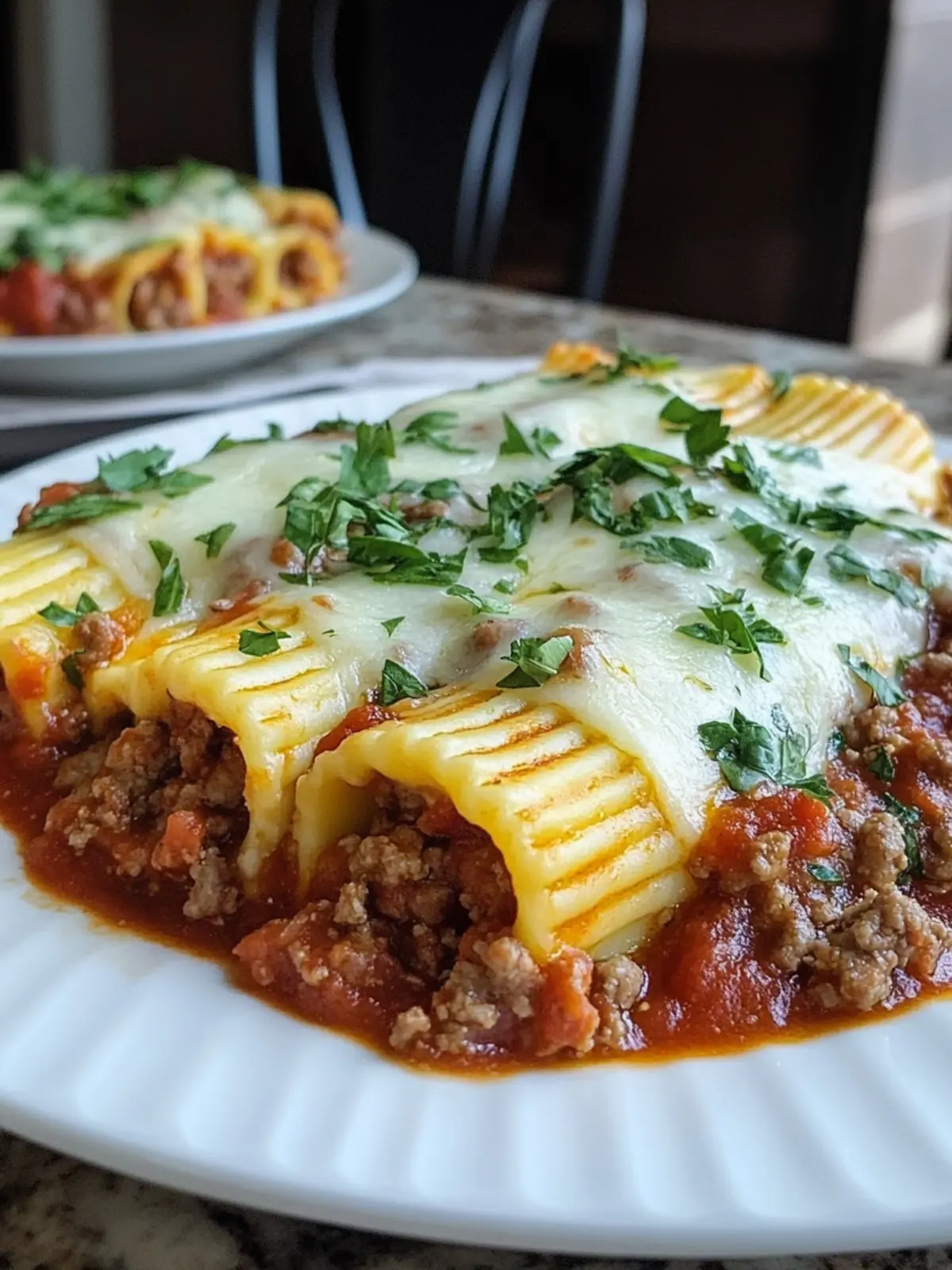 Stuffed Manicotti with Meat Sauce