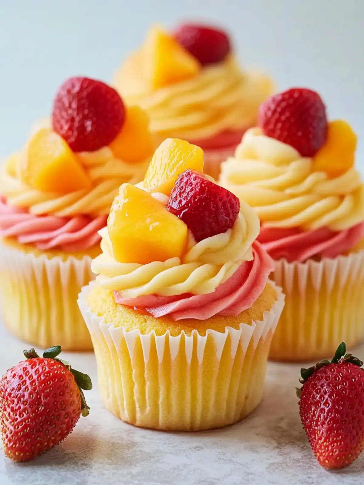 Mango Strawberry Sunset Cupcakes