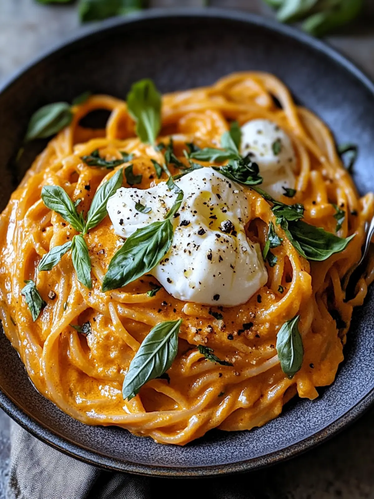Creamy Red Pepper Pasta with Burrata & Herbs