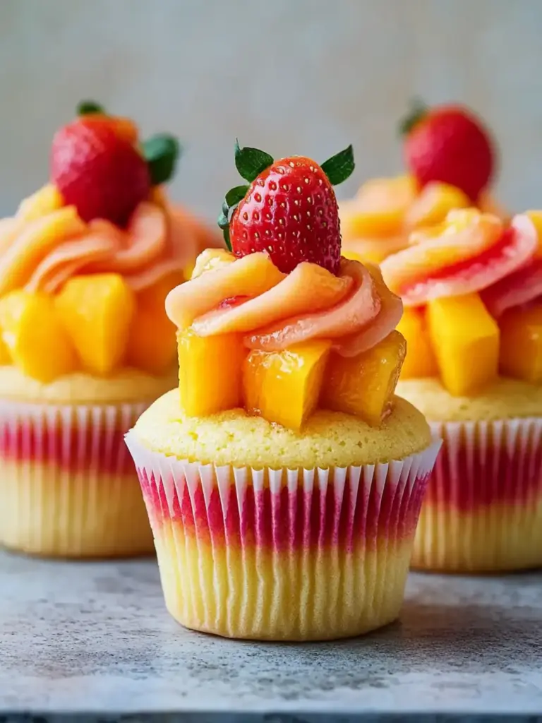 Mango Strawberry Sunset Cupcakes
