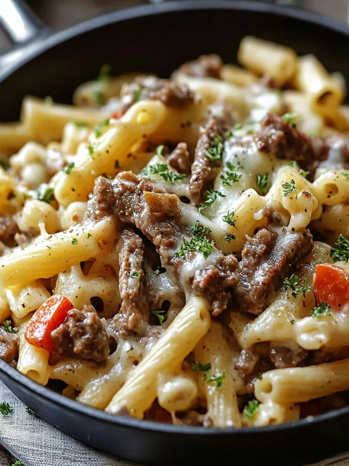 Philly Cheesesteak Pasta Skillet Recipe