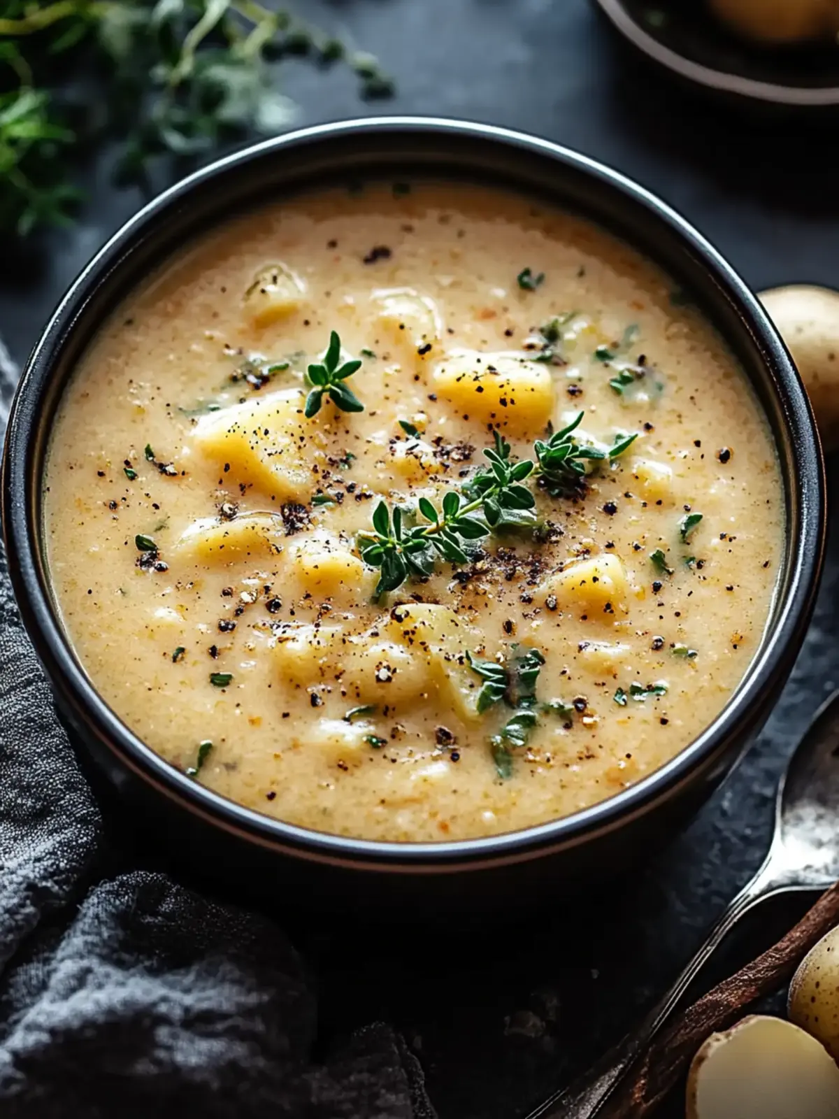 Hearty Cheddar Garlic Herb Potato Soup
