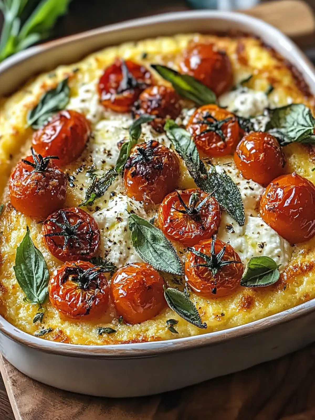Savory Herbed Polenta Bake with Roasted Tomatoes