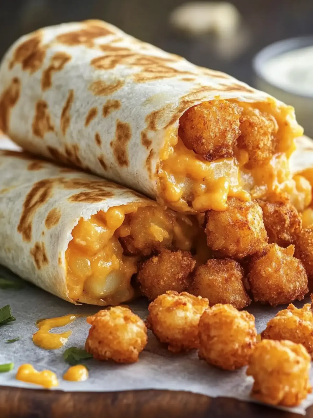 Cheesy Potato Burritos with Crispy Tater Tots